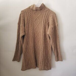 Vintage International Mens L XL Beige Long Sleeve Cable Knit Turtleneck Sweater